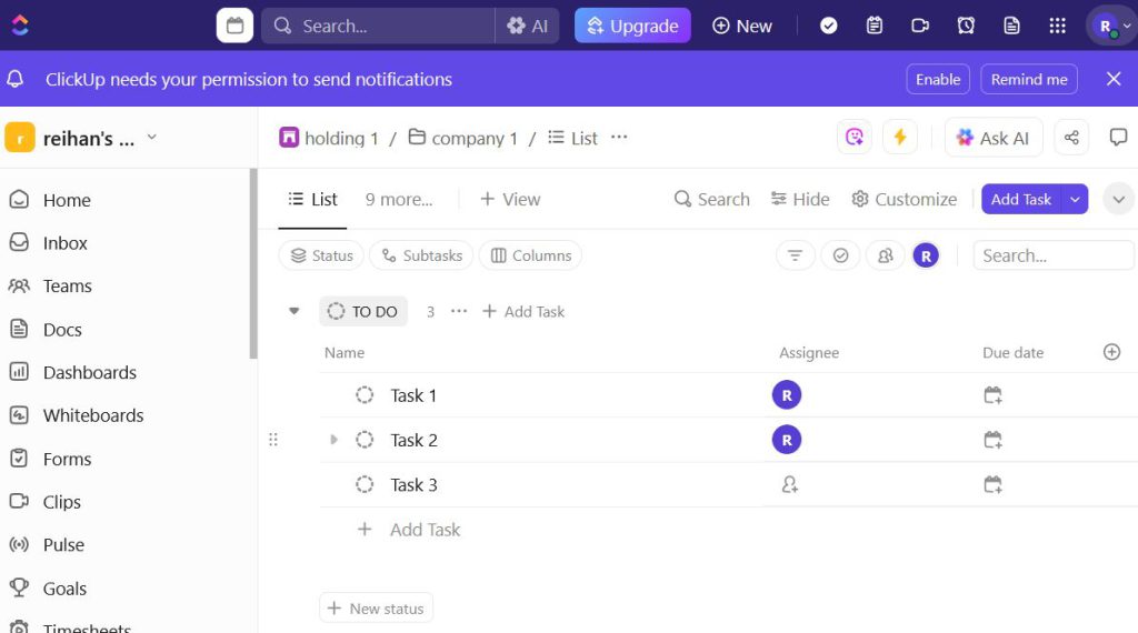أفضل برنامج لإدارة المشاريع : ClickUp