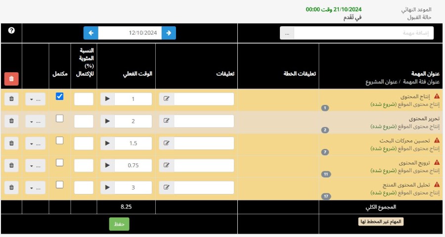 ما هو المشروع - Timesheet