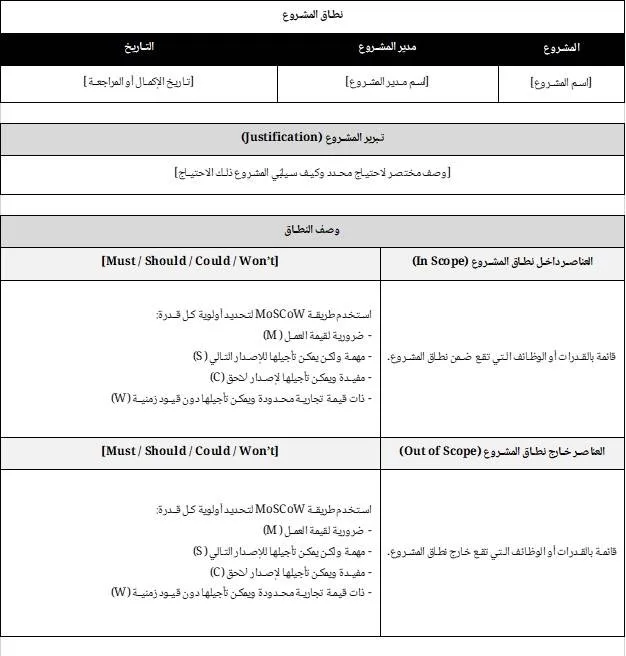 نموذج بيان نطاق المشروع - إدارة نطاق المشروع