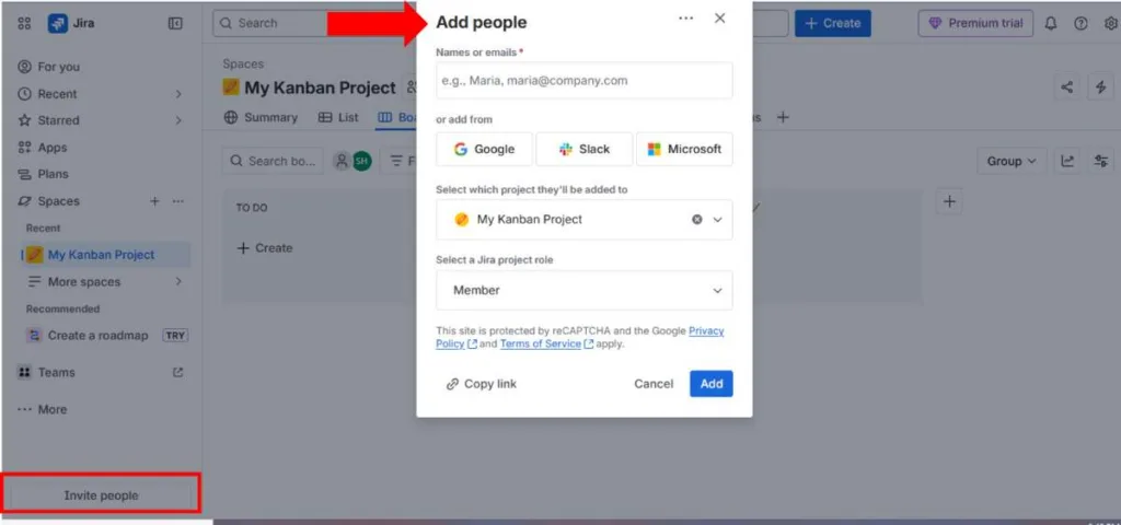دعوة أعضاء الفريق إلى Jira