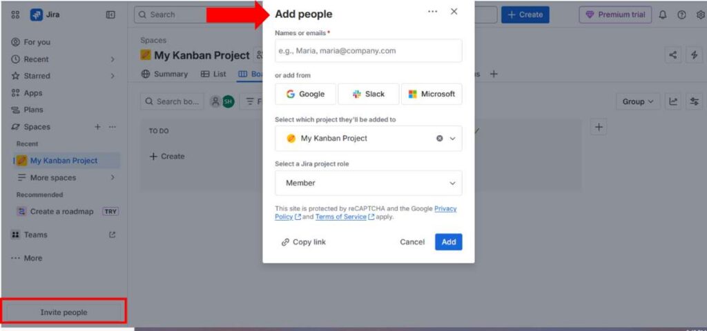 دعوة أعضاء الفريق إلى Jira
