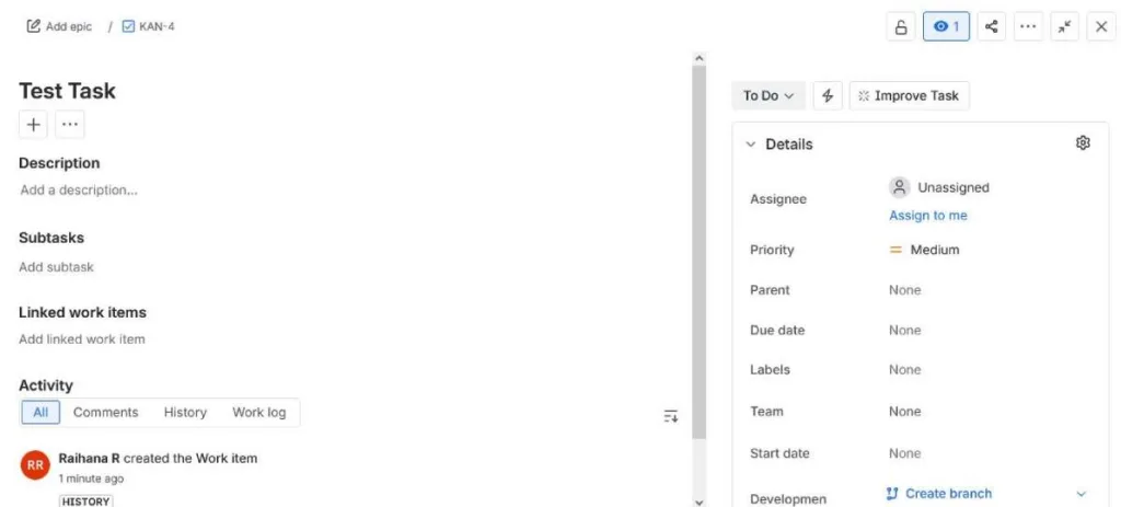 إنشاء مهمة في Jira