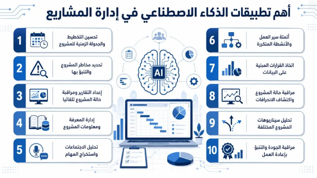 أهم تطبيقات الذكاء الاصطناعي في إدارة المشاريع