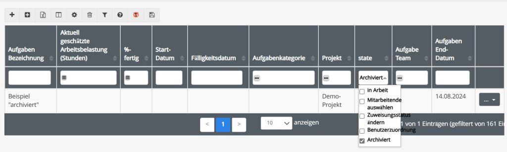 Aufgaben archiviert