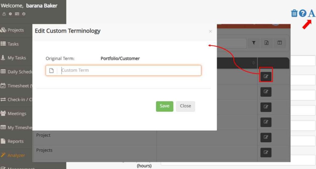 Custom Terminology in TaskBrowse
