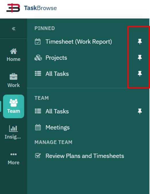 Pinning items in the new menu