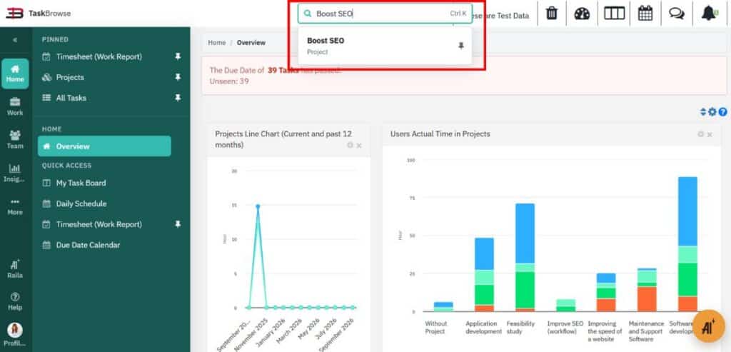 Global Search: one search across different areas of TaskBrowse